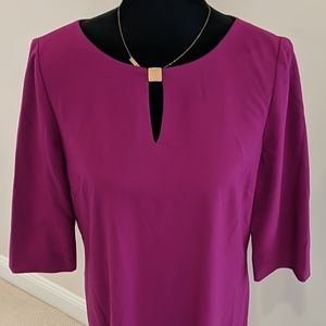 Magenta shift dress with gold zipper